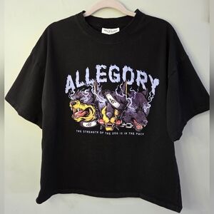 Allegory Short Sleeve Black Graphic Tee Shirt Men's Large Dogs Wolf Goth Urban